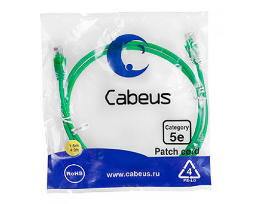 Патч-корд Cabeus PC-UTP-RJ45-Cat.5e-1.5m-GN-LSZH Кат.5е 1.5 м зеленый