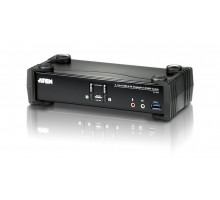Переключатель KVM Aten, портов: 2, 55,5х88х210 мм (ВхШхГ), USB, цвет: чёрный