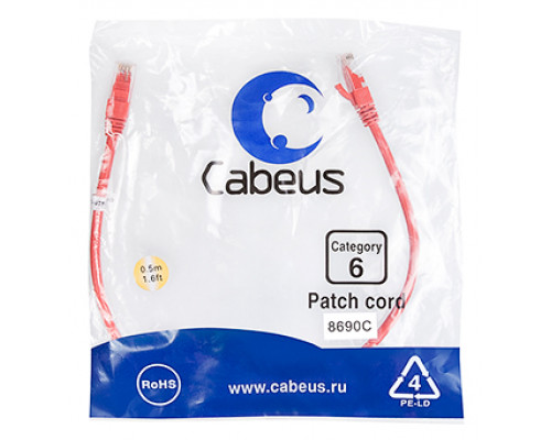 Патч-корд Cabeus PC-UTP-RJ45-Cat.6-0.5m-RD Кат.6 0.5 м красный