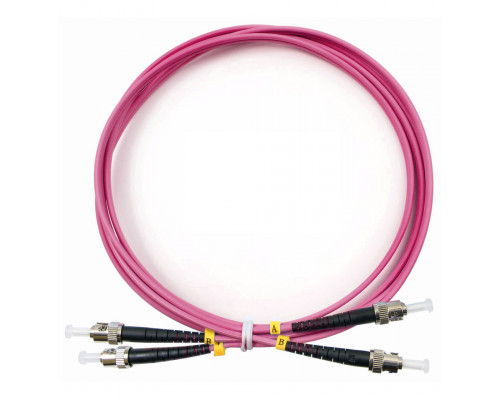 Комм. шнур оптический BNH Tight Buffer, Duplex ST/ST (UPC/UPC), OM4 50/125, LSNH, 15м, Ø 3мм, цвет: маджента