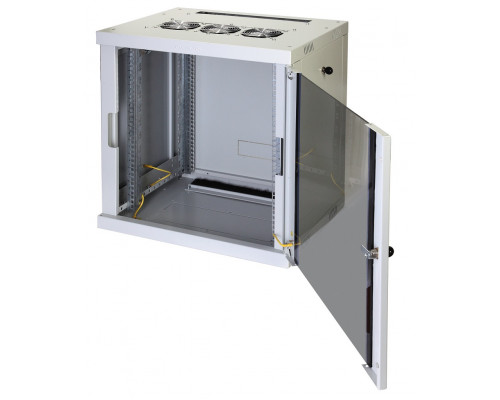 Шкаф телекоммуникационный настенный Eurolan F30, 19", 6U, 355х600х600 мм (ВхШхГ), дверь: стекло, разборный, цвет: светло-серый