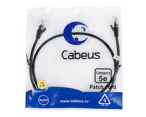 Патч-корд Cabeus PC-UTP-RJ45-Cat.5e-1m-BK-LSZH Кат.5е 1 м черный