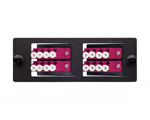 Планка Eurolan Q-SLOT, OM4 50/125, 4 х LC/PC, Quatro, предустановлено 4, для слотовых панелей, цвет адаптеров: пурпурный, наклонные, цвет: чёрный