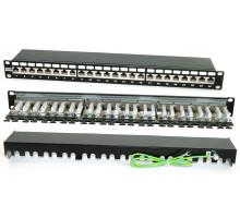 Комм. патч-панель Hyperline, 19&quot;, 1HU, портов: 24 х RJ45, кат. 6A, универсальная, экр., цвет: чёрный, (PP2-19-24-8P8C-C6A-SH-110D)