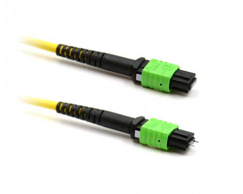 Комм. шнур оптический Hyperline, MTPM/MTPF, OS2 9/125, LSZH, 1м, чёрный хвостовик, цвет: жёлтый