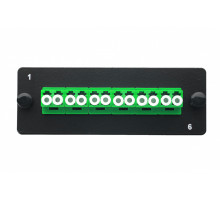 Планка Eurolan Q-SLOT, OS2 9/125, 6 х LC, Duplex, для слотовых панелей, цвет адаптеров: зеленый , монтажные шнуры, APC, КДЗС, цвет: чёрный