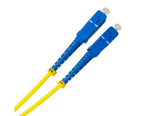 Комм. шнур оптический BNH Tight Buffer, Duplex SC/LC (UPC/UPC), OS2 9/125, LSZH, 15м, Ø 3мм, синий хвостовик, цвет: жёлтый