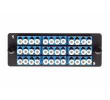 Планка Eurolan Q-SLOT, OM4 50/125, 9 х LC, Quatro, для слотовых панелей, цвет адаптеров: синий, монтажные шнуры, КДЗС, цвет: чёрный