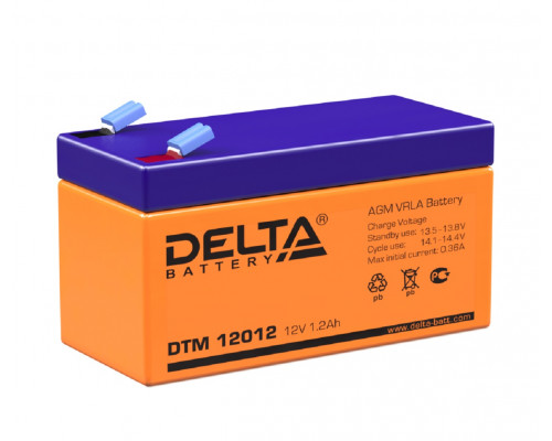 Аккумулятор для ИБП Delta Battery DTM, 52х43х97 мм (ВхШхГ),  Необслуживаемый свинцово-кислотный,  12V/1,2 Ач, цвет: оранжевый, (DTM 12012)