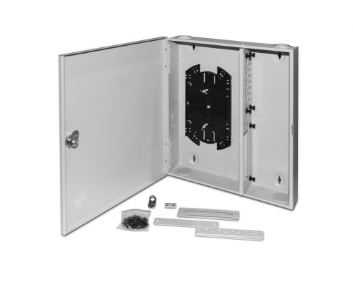 Бокс оптический Hyperline FO-WBX (NxSLT), портов: 32, SC, duplex LC, ST, FC, до 32 хОВ, 330х330х75 мм (ВхШхГ), (FO-WBX-4xSLT-W140H42-32UN-GY)