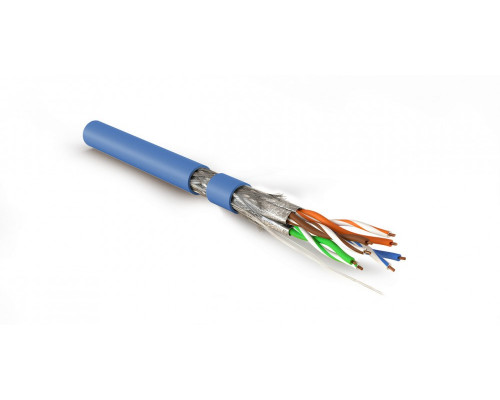 Кабель витая пара Hyperline SFTP4-C7-S23-IN-LSZH, LSZH (нг(A)-HF), S/FTP, кат. 7, проводник Ø 0,56мм, 500м, тип прокладки: внутри зданий, цвет: синий