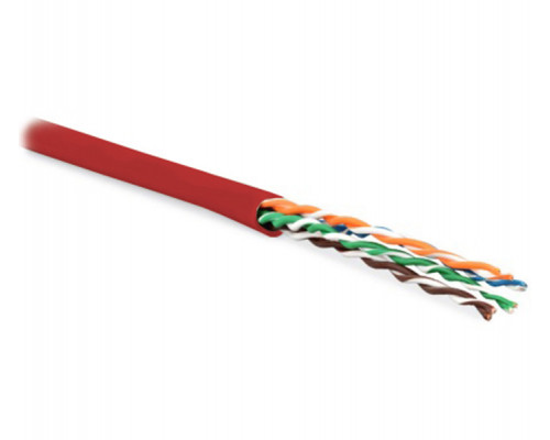 Кабель витая пара Hyperline UUTP4-C6-P24-NCR-IN-PVC, PVC, U/UTP, кат. 6, проводник Ø 0,61мм, 100м, тип прокладки: внутри зданий, цвет: красный