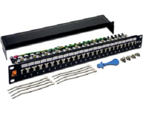 Комм. патч-панель Lanmaster, 19", 1HU, портов: 24 х RJ45, кат. 6A, экр., цвет: чёрный, (LAN-PPL24S6A)