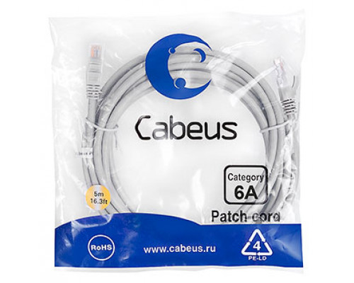 Патч-корд Cabeus PC-UTP-RJ45-Cat.6a-5m-LSZH Кат.6а 5 м серый