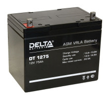 Аккумулятор для ИБП Delta Battery DT, 213х169х259 мм (ВхШхГ),  Необслуживаемый свинцово-кислотный,  12V/75 Ач, цвет: чёрный, (DT 1275)