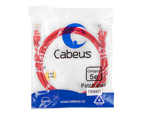 Патч-корд Cabeus PC-UTP-RJ45-Cat.5e-1.5m-RD-LSZH Кат.5е 1.5 м красный