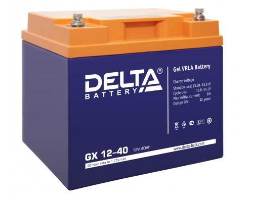Аккумулятор для ИБП Delta Battery GX, 170х165х197 мм (ВхШхГ),  необслуживаемый электролитный,  12V/40 Ач, цвет: синий, (GX 12-40)