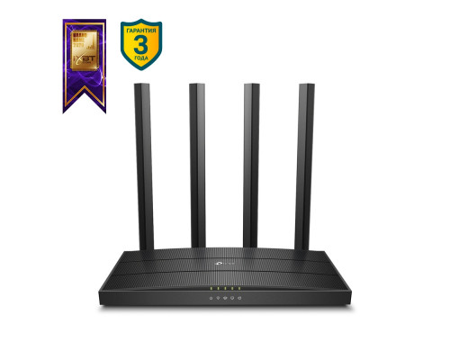 Маршрутизатор TP-Link, портов: 5, LAN: 4, WAN: 1, скорость мб/с: 1 267, антенн: 4, USB: Нет, 32х215х117 мм (ВхШхГ), цвет: чёрный, Archer C6
