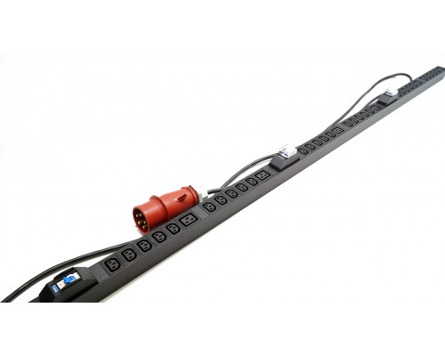 Блок силовых розеток Hyperline SHE, IEC 320 C13 х 30, IEC 60320 С19 х 6, вход IEC 309 32A 3P+N+E, шнур 3 м, 1 868мм, трехфазный 32А, автомат, чёрный