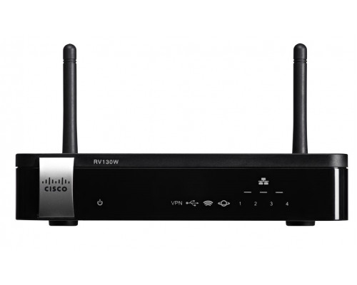 Маршрутизатор Cisco, Small Business, портов: 5, LAN: 4, WAN: 1, скорость мб/с: 800, антенн: 2, USB: Да, цвет: чёрный, с веб-фильтрацией, RV130W-WB-E-K