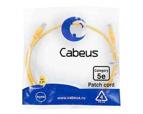 Патч-корд Cabeus PC-UTP-RJ45-Cat.5e-1m-YL-LSZH Кат.5е 1 м желтый