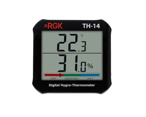 Термогигрометр RGK, (TH-14 + поверка), температурный, с дисплеем, питание: батарейки, корпус: пластик, (778602)