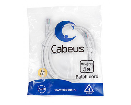 Патч-корд Cabeus PC-UTP-RJ45-Cat.5e-2m-WH-LSZH Кат.5е 2 м белый