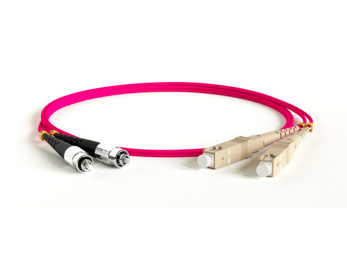 Комм. шнур оптический Hyperline, Duplex FC/SC, OM4 50/125, LSZH, 15м, Ø 2мм, серый хвостовик, цвет: маджента