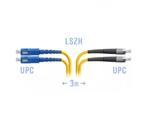 Патчкорд оптический BOUZ, FC/UPC-SC/UPC, MM (OM3), Duplex, 3 метра, LSZH 3мм
