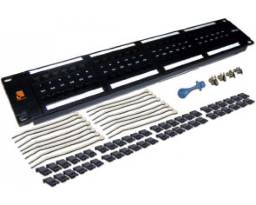 Комм. патч-панель Lanmaster, 19", 2HU, портов: 48 х RJ45, кат. 5е, неэкр., цвет: чёрный, (LAN-PPL48U5E)