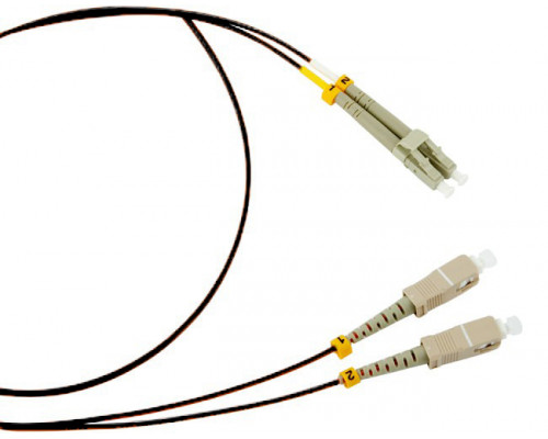 Комм. шнур оптический Hyperline, Duplex LC/SC, OM2 50/125, LSZH, 3м, Ø 2мм, серый хвостовик, цвет: чёрный