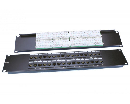 Комм. патч-панель Hyperline PP3, 19", 2HU, портов: 32 х RJ45, кат. 5е, универсальная, неэкр., цвет: чёрный, (PP3-19-32-8P8C-C5E-110D)