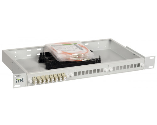 Кросс-панель ITK, 1HU, портов: 24 LC (Duplex) OM2, установлено адаптеров: 24невыдвижная, прямая, цвет: серый