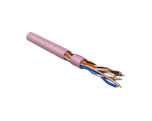 Кабель витая пара Hyperline UUTP4-C5E-S24-IN-LSZH, LSZH (нг(A)-HF), U/UTP, кат. 5е, проводник Ø 0,51мм, 100м, тип прокладки: внутри зданий, цвет: розо