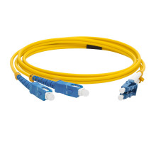 Комм. шнур оптический Lanmaster, Duplex SC/LC (UPC/UPC), OS2 9/125, LSZH, 1,5м, Ø 3мм, синий хвостовик, цвет: жёлтый