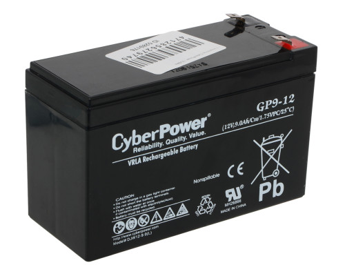 Аккумулятор для ИБП CyberPower, 80х60х150 мм (ВхШхГ),  Необслуживаемый свинцово-кислотный,  12V/9 Ач, цвет: чёрный, (GP9-12)