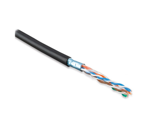 Кабель витая пара Hyperline, PE, F/UTP, кат. 5е, проводник Ø 0,64мм, 1м, бухта, тип прокладки: снаружи зданий, цвет: чёрный