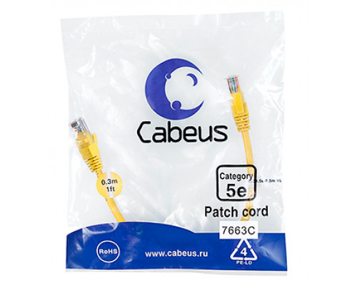 Патч-корд Cabeus PC-UTP-RJ45-Cat.5e-0.3m-YL-LSZH Кат.5е 0.3 м желтый