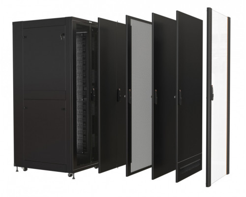 Шкаф серверный напольный Hyperline TSR, IP20, 47U, 2282х800х1200 мм (ВхШхГ), дверь: перфорация, боковая панель: сплошная съемная, разборный, цвет: чёр
