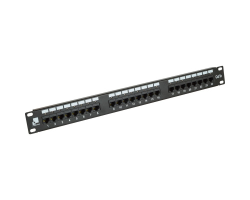 Комм. патч-панель Lanmaster, 19", 1HU, портов: 24, кат. 6, неэкр., цвет: чёрный, с индикацией, (LAN-PPi24U6)