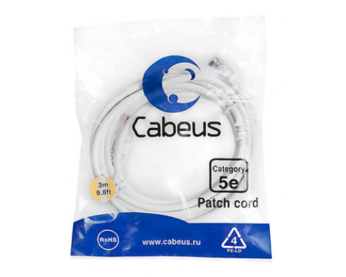 Патч-корд Cabeus PC-UTP-RJ45-Cat.5e-3m-WH-LSZH Кат.5е 3 м белый