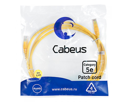 Патч-корд Cabeus PC-UTP-RJ45-Cat.5e-2m-YL-LSZH Кат.5е 2 м желтый