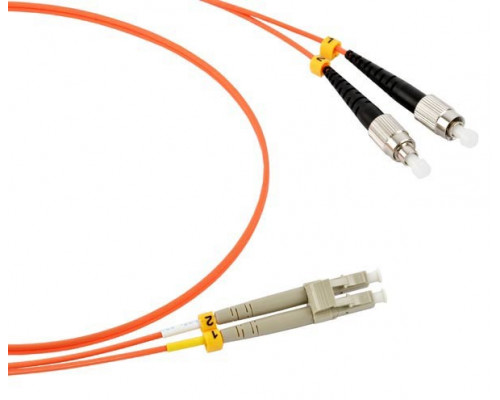 Комм. шнур оптический Hyperline, Duplex LC/FC, OM2 50/125, LSZH, 50м, Ø 2мм, серый хвостовик, цвет: оранжевый