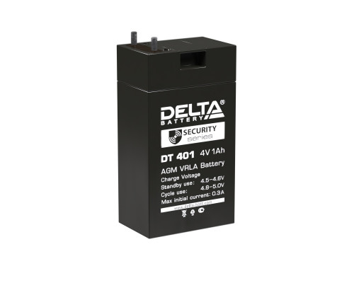 Аккумулятор для ИБП Delta Battery DT, 69х22х35 мм (ВхШхГ),  Необслуживаемый свинцово-кислотный,  4V/1 Ач, цвет: чёрный, (DT 401)