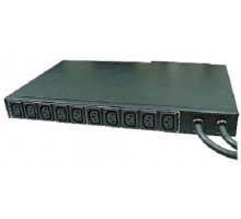 Блок силовых розеток Eurolan, IEC 320 C13 х 10, вход IEC 320 C13, шнур 3 м, 44х431,5х260 мм (ВхШхГ), 32А, чёрный,  входных вилок 2 шт.