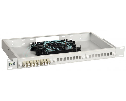 Кросс-панель ITK, 1HU, портов: 24 LC (Duplex) OM3, установлено адаптеров: 12невыдвижная, прямая, цвет: серый