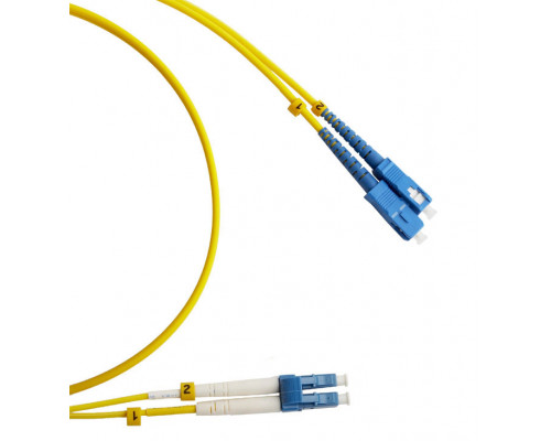 Комм. шнур оптический Hyperline, Duplex LC/SC (UPC), OS2 9/125, LSZH, 10м, Ø 2мм, синий хвостовик, цвет: жёлтый