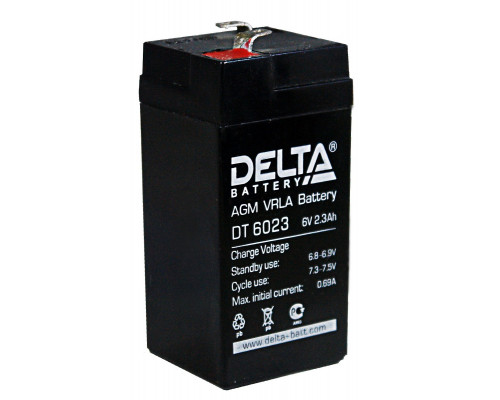 Аккумулятор для ИБП Delta Battery DT, 107х47х44 мм (ВхШхГ),  Необслуживаемый свинцово-кислотный,  6V/2,3 Ач, цвет: чёрный, (DT 6023)