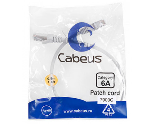 Патч-корд Cabeus PC-SSTP-RJ45-Cat.6a-0.5m-LSZH Кат.6а 0.5 м серый