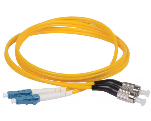 Комм. шнур оптический ITK, Duplex LC/FC (UPC/UPC), OS2 9/125, LSZH, 3м, чёрный/белый хвостовик, цвет: жёлтый